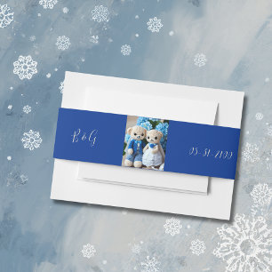 blue & white whimsical wedding figurine invitation belly band