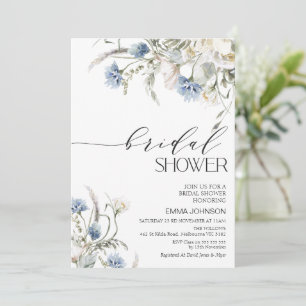 Blue White Wildflower Floral Bridal Shower Invitation