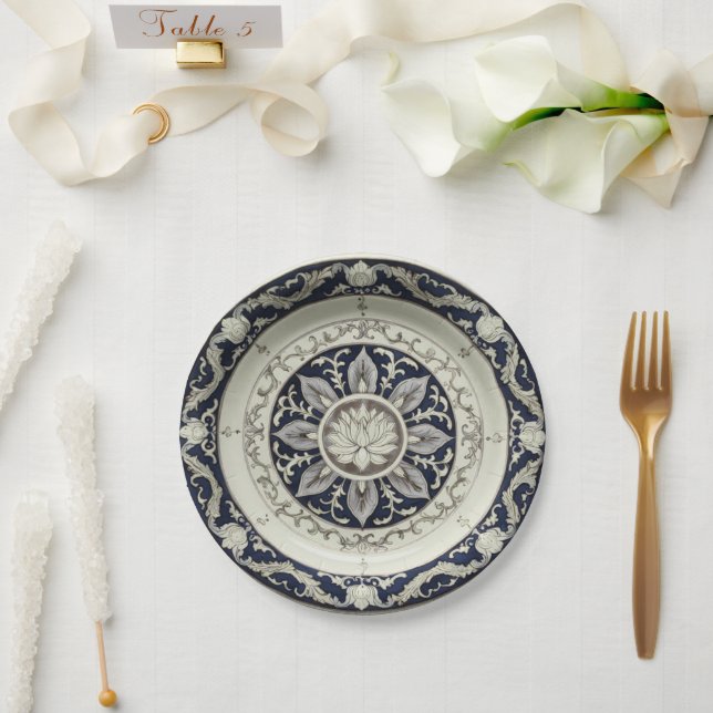 Blue & White wildflower Floral Ceramic porcelain s Paper Plate (Wedding)