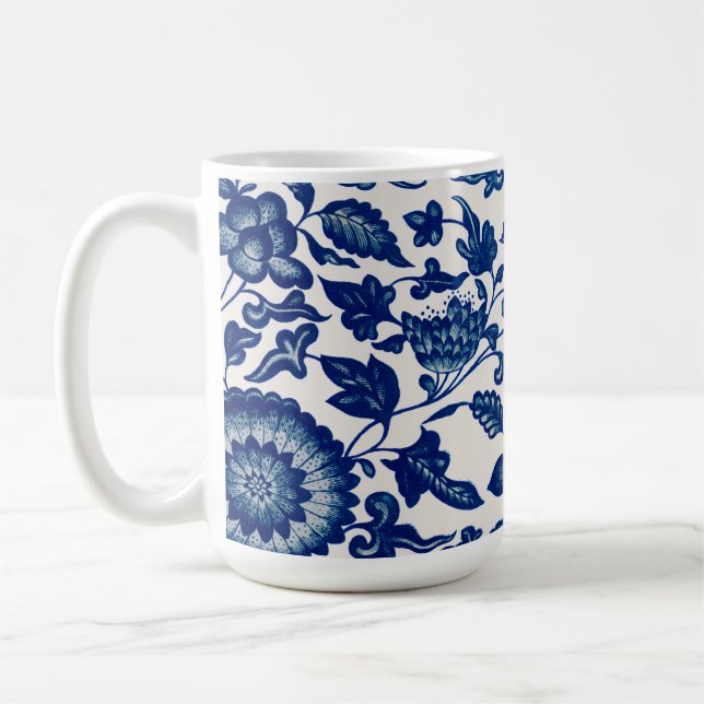 Blue White Wildflower French Country Chinoiserie  Coffee Mug (Left)