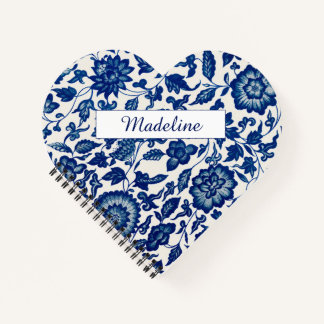 Blue White Wildflower French Country Custom Spiral Notebook