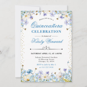 Blue White Wildflowers Forget Me Nots Quinceanera Invitation