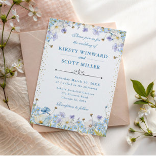 Blue White Wildflowers Forget Me Nots Wedding Invitation