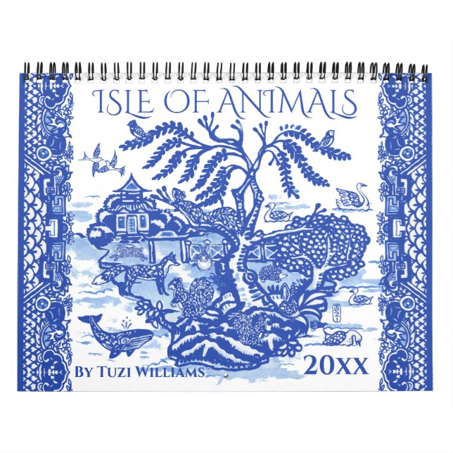 Blue White Willow Animal Nature Whimsical Design Calendar (Cover)