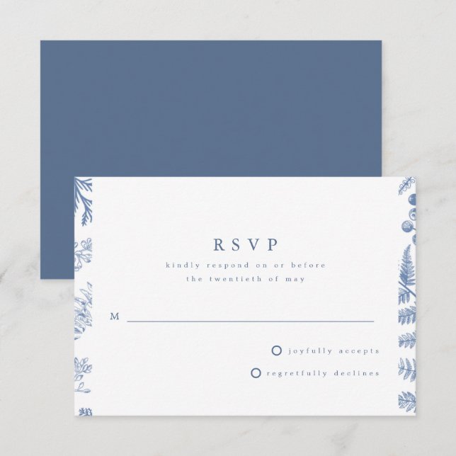 Blue White Willow Floral Wedding RSVP Card (Front/Back)