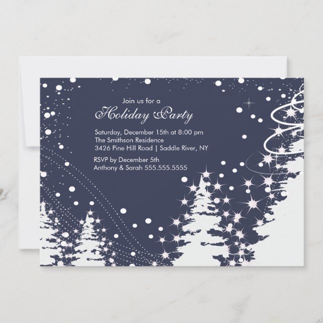 Blue & White Winter Holiday Party Invitation (Front)