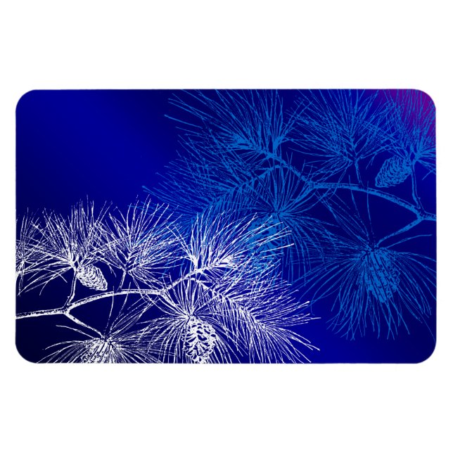 Blue White Winter Pine Pattern Flexible Magnet (Horizontal)