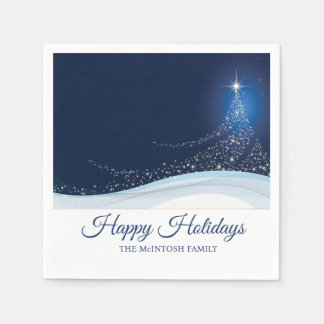 Blue white winter snow Christmas tree editable Napkin