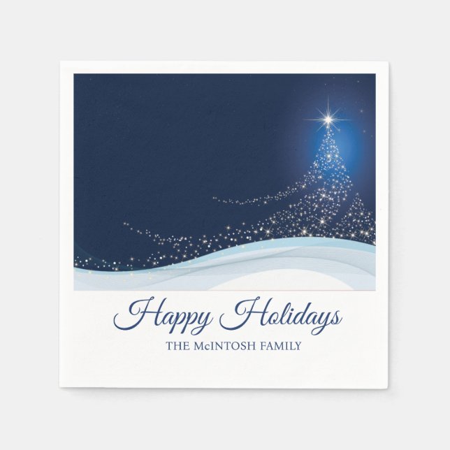 Blue white winter snow Christmas tree editable  Napkin (Front)