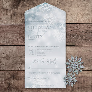 Blue & White Winter Snow Modern No Dinner All In One Invitation