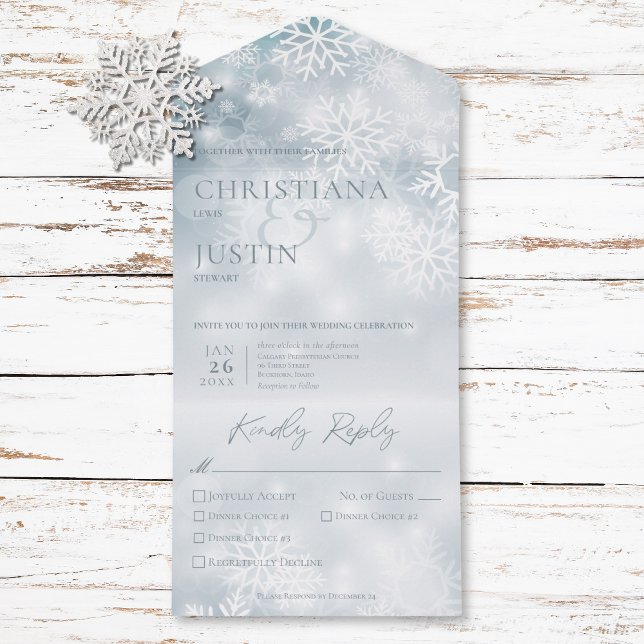 Blue & White Winter Snow Modern Three Dinner All In One Invitation (Blue & White Winter Snow Modern Three Dinner All In One Invitation)