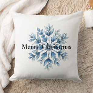 Blue White Winter Snowflake Christmas Cushion