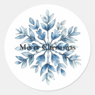 Blue White Winter Snowflake Classic Round Sticker