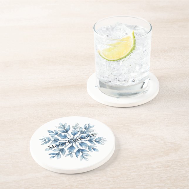Blue White Winter Snowflake Coaster (Side)