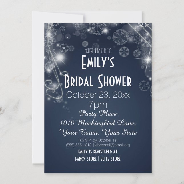 Blue & White Winter Wonderland Theme Bridal Shower Invitation (Front)