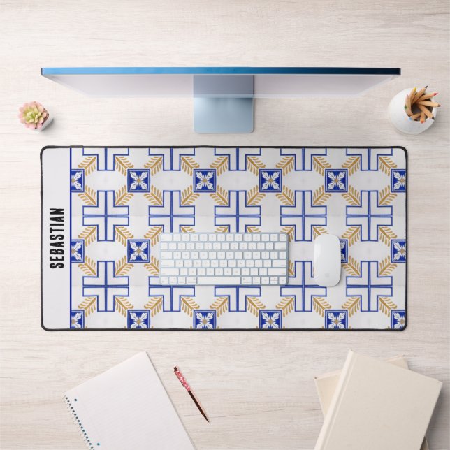 Blue White Yellow Azulejo Portuguese Tiles Name Desk Mat (Office 1)