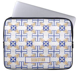 Blue White Yellow Azulejo Portuguese Tiles Pattern Laptop Sleeve