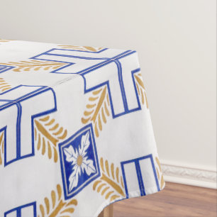 Blue White Yellow Azulejo Portuguese Tiles Pattern Tablecloth