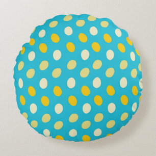 Blue White Yellow Colorful Eggs Bird Nests Nature Round Cushion