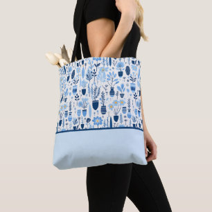 Blue, White, Yellow Container Plants, Colour Block Tote Bag