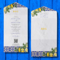 Blue White Yellow Mediterranean Tile Lemon Wedding
