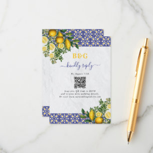 Blue White Yellow Mediterranean Tile Lemon Wedding Enclosure Card