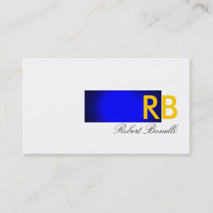 Blue White Yellow Monogram Business Card