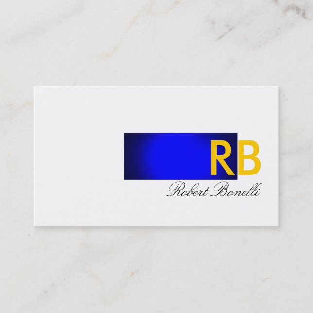 Blue White Yellow Monogram Business Card (Front)