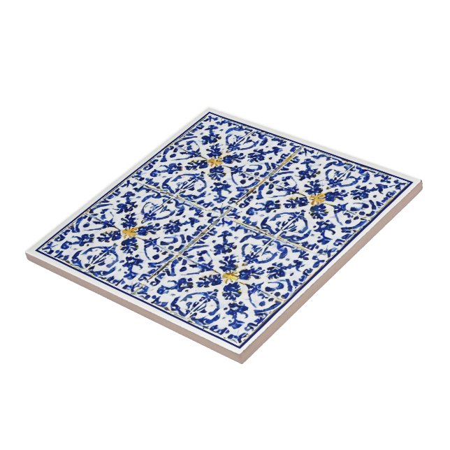 Blue white yellow pattern Mediterranean style  Tile (Side)