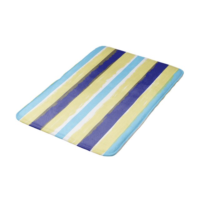 Blue White Yellow Summer Stripes Bath Mat (Angled)