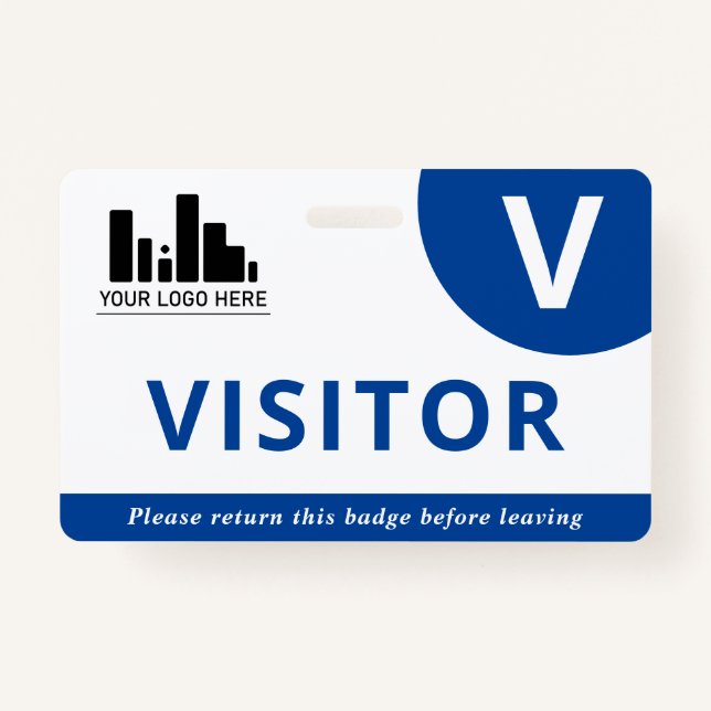 Blue & White Your Logo Visitor ID Badge (Front)