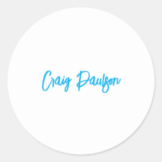 Blue White Your Name Calligraphy Unique Minimalist Classic Round Sticker