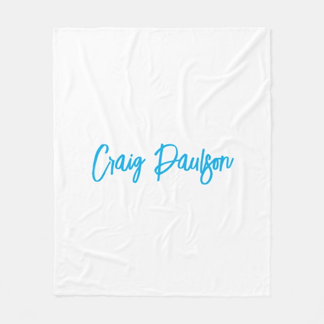 Blue White Your Name Calligraphy Unique Minimalist Fleece Blanket (Front)