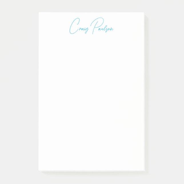 Blue White Your Name Calligraphy Unique Minimalist Post-it Notes (Front)