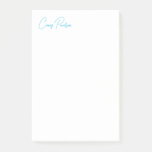 Blue White Your Name Calligraphy Unique Minimalist Post-it Notes