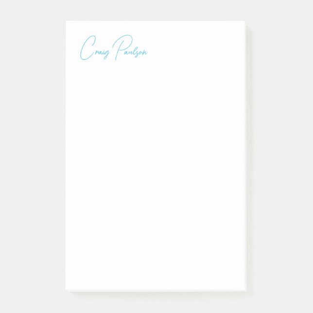 Blue White Your Name Calligraphy Unique Minimalist Post-it Notes (Front)