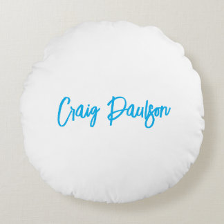 Blue White Your Name Calligraphy Unique Minimalist Round Cushion