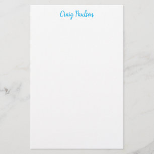 Blue White Your Name Calligraphy Unique Minimalist Stationery