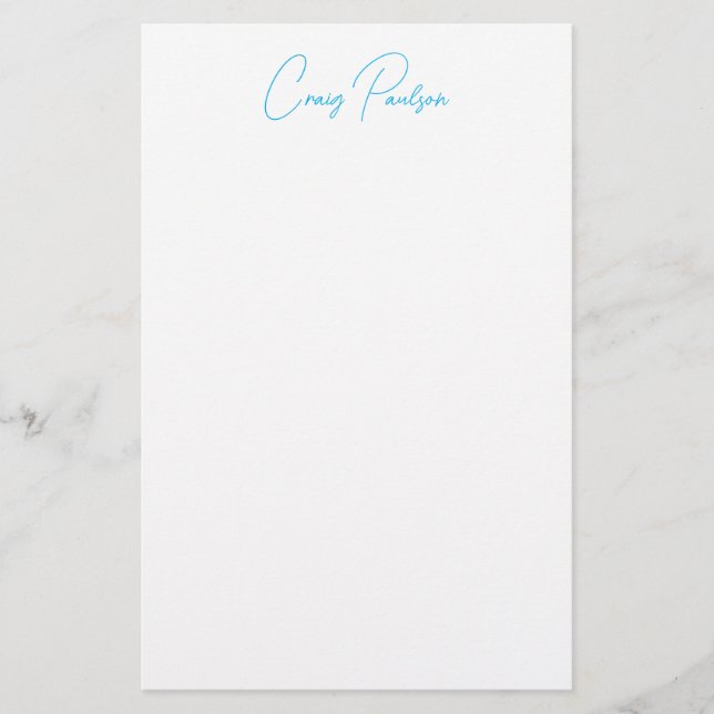 Blue White Your Name Calligraphy Unique Minimalist Stationery (Front)