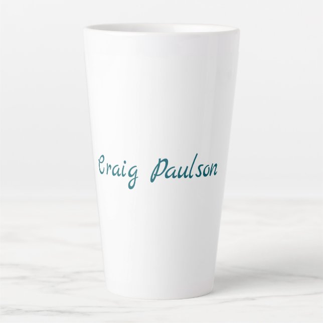 Blue White Your Name Unique Special Minimalist Latte Mug (Front)