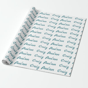 Blue White Your Name Unique Special Minimalist Wrapping Paper