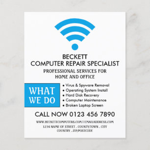 Blue Wi-Fi Logo, Computer Repair Specialist Advert Flyer