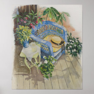 Blue Wicker Watercolor-Medium Poster