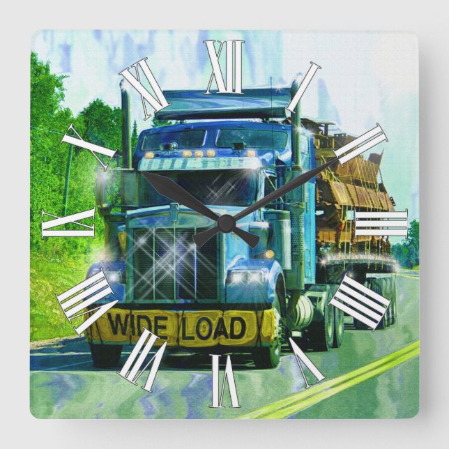 Blue WIDE LOAD Freight Truck Wall Clock (Front)