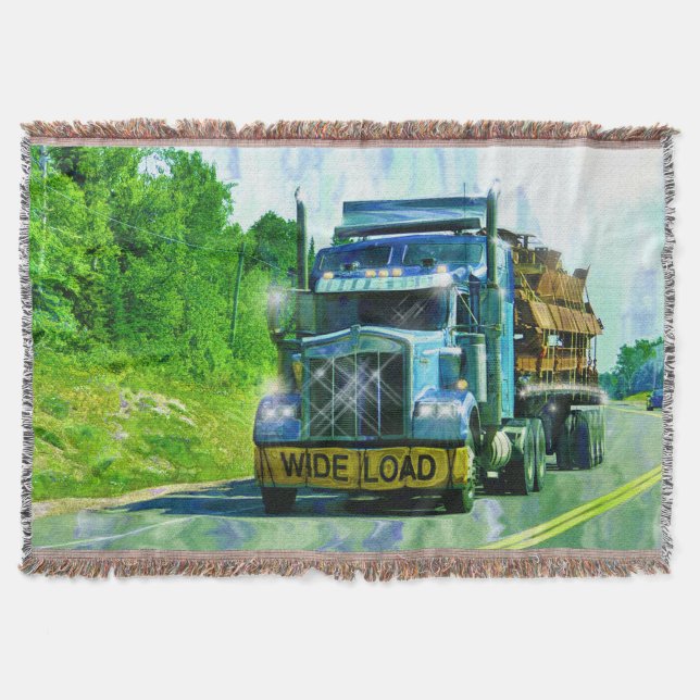 Blue Wide Load Scaffolding Truck-lovers' Art Throw Blanket (Front)