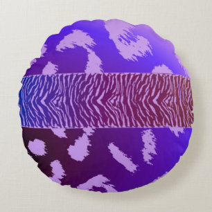 Blue Wild Animal Pattern Round Cushion