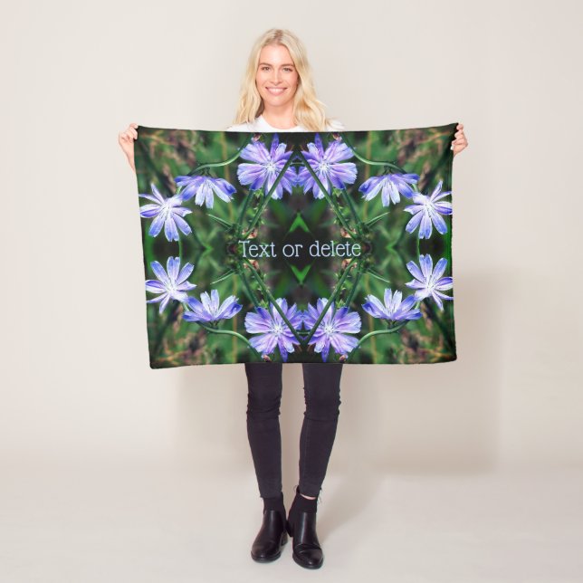 Blue Wild Chicory Flowers Abstract Personalised Fleece Blanket (In Situ)