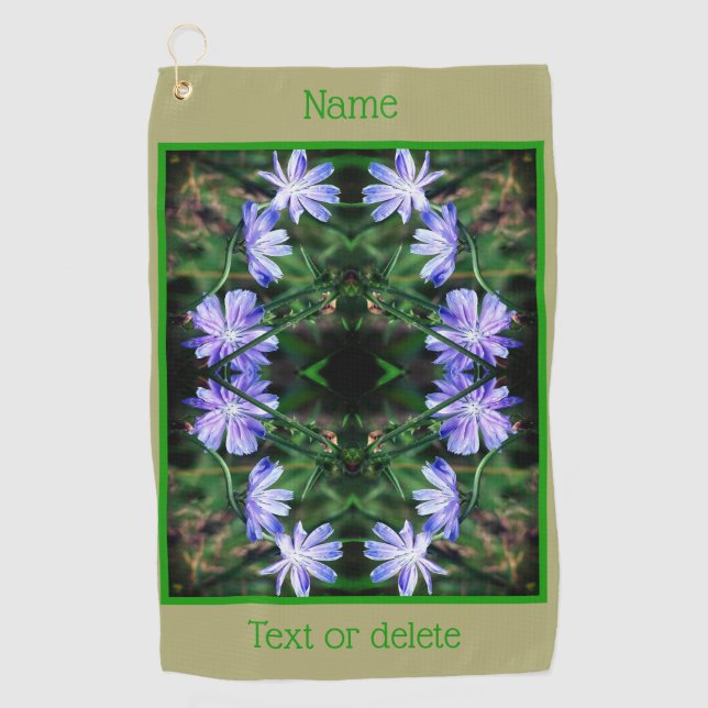 Blue Wild Chicory Flowers Abstract Personalised Golf Towel (Front)