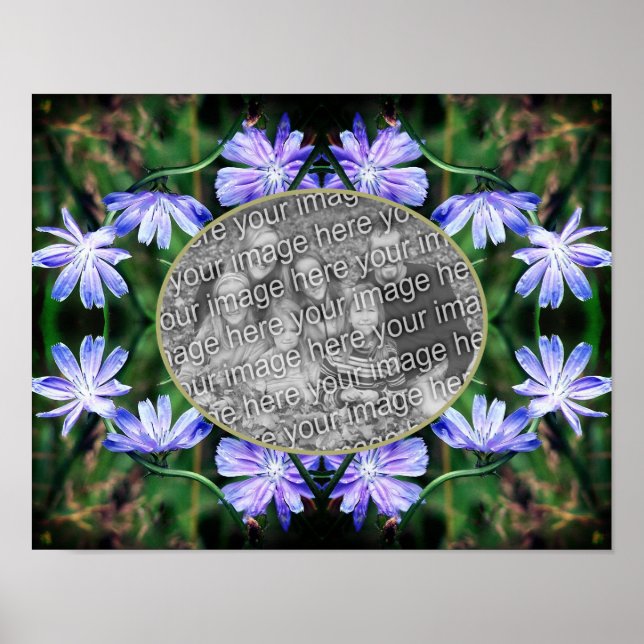 Blue Wild Chicory Flowers Frame Add Your Own Photo Poster (Front)