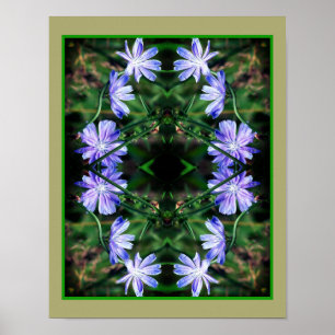 Blue Wild Chicory Flowers Mirror Abstract Poster